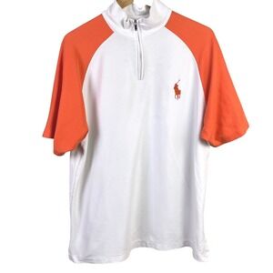 Polo Golf Ralph Lauren 1/4 Zip White Orange Short Sleeve Large Pony XL Read